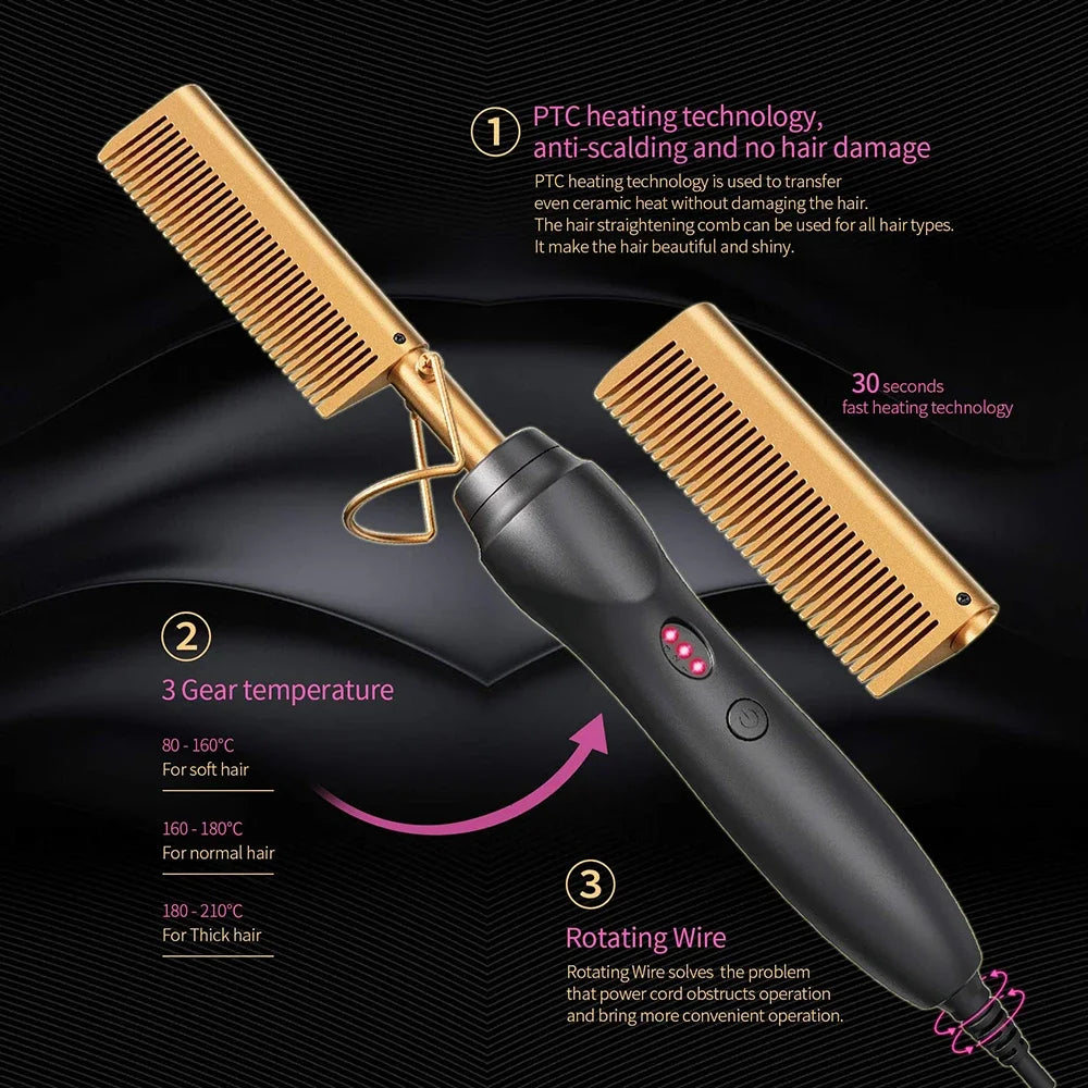 Hot Comb Hair Straightener Heat Pressing Combs Portable Ceramic Curling Iron for Hair Beard Wigs Wet and Dry Hair Styling Tools, Nisha Nashea LLC