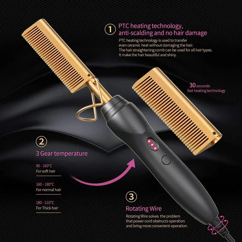 Hot Comb Hair Straightener Heat Pressing Combs Portable Ceramic Curling Iron for Hair Beard Wigs Wet and Dry Hair Styling Tools, Nisha Nashea LLC