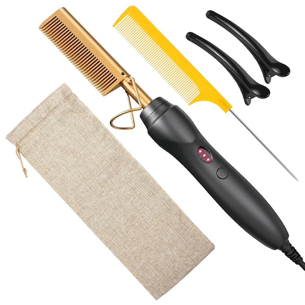 Hot Comb Hair Straightener Heat Pressing Combs Portable Ceramic Curling Iron for Hair Beard Wigs Wet and Dry Hair Styling Tools, Nisha Nashea LLC