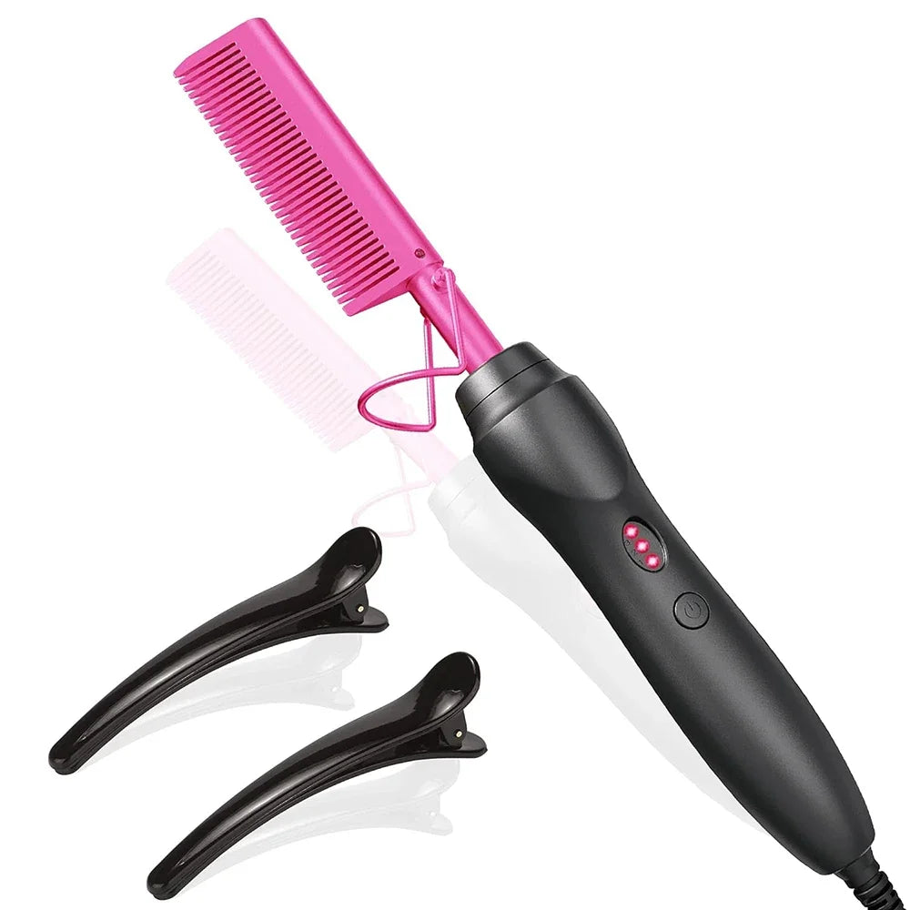 Hot Comb Hair Straightener Heat Pressing Combs Portable Ceramic Curling Iron for Hair Beard Wigs Wet and Dry Hair Styling Tools, Nisha Nashea LLC