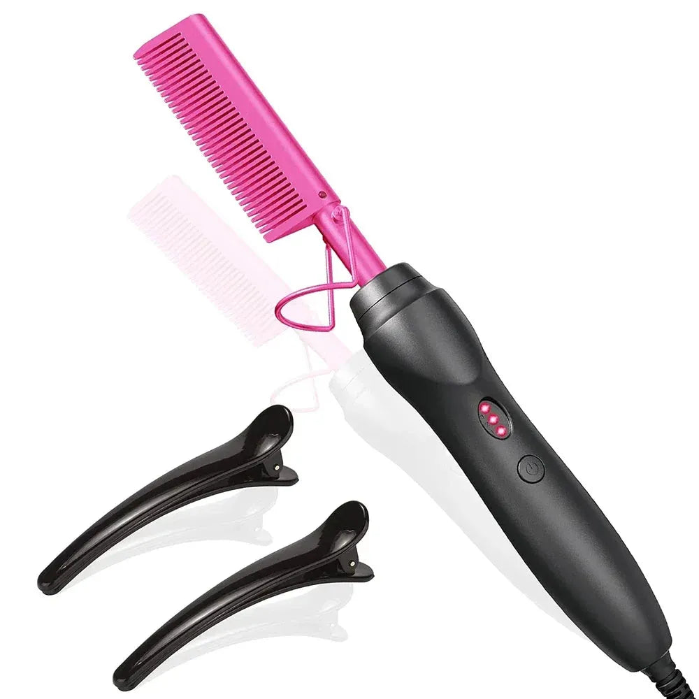 Hot Comb Hair Straightener Heat Pressing Combs Portable Ceramic Curling Iron for Hair Beard Wigs Wet and Dry Hair Styling Tools, Nisha Nashea LLC