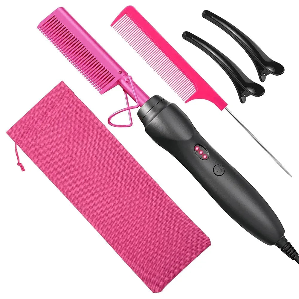 Hot Comb Hair Straightener Heat Pressing Combs Portable Ceramic Curling Iron for Hair Beard Wigs Wet and Dry Hair Styling Tools, Nisha Nashea LLC