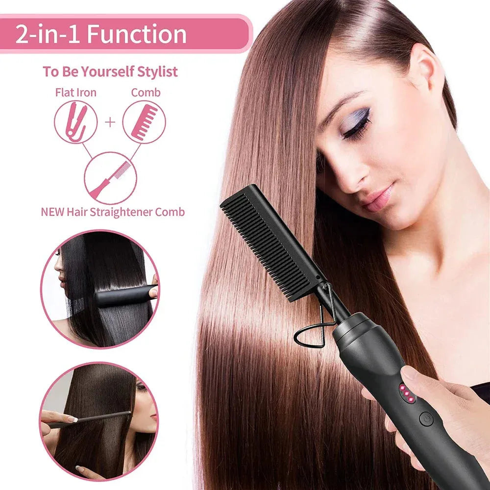 Hot Comb Hair Straightener Heat Pressing Combs Portable Ceramic Curling Iron for Hair Beard Wigs Wet and Dry Hair Styling Tools, Nisha Nashea LLC