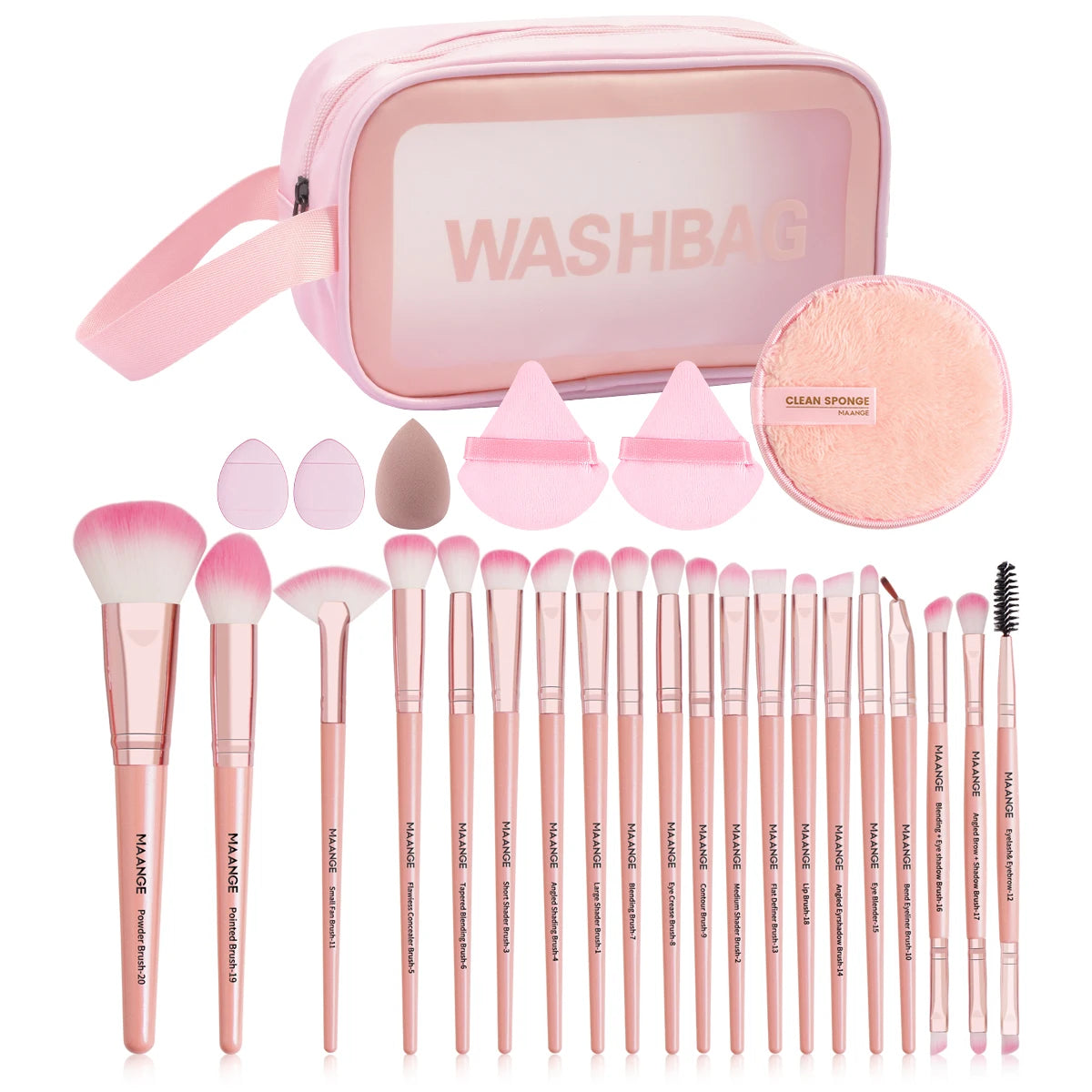 MAANGE 27pcs Makeup Tools Kit 20pcs Foundation Contour Blush Brush Set with Triangle Powder Puff Makeup Remover Puff Travel Bag, Nisha Nashea LLC