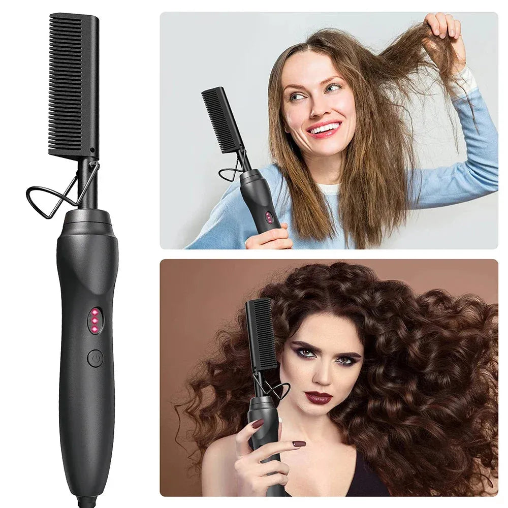 Hot Comb Hair Straightener Heat Pressing Combs Portable Ceramic Curling Iron for Hair Beard Wigs Wet and Dry Hair Styling Tools, Nisha Nashea LLC