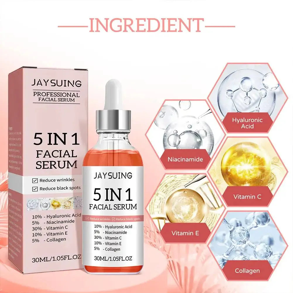 5 In 1 Fade fine lines Firming Face Serum Moisturizing brightning Vitamin C Hyaluronic Acid Facial Serum Shrink Pores Skin Care, Nisha Nashea LLC