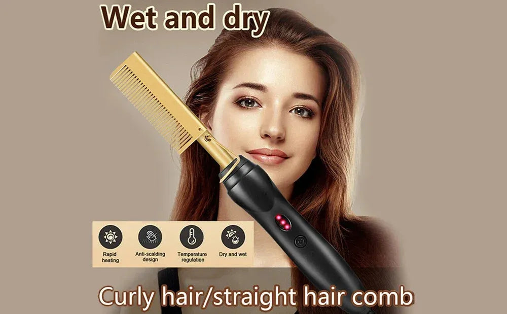 Hot Comb Hair Straightener Heat Pressing Combs Portable Ceramic Curling Iron for Hair Beard Wigs Wet and Dry Hair Styling Tools, Nisha Nashea LLC