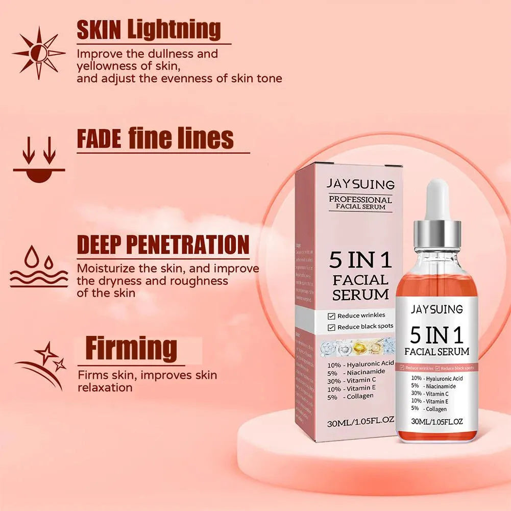 5 In 1 Fade fine lines Firming Face Serum Moisturizing brightning Vitamin C Hyaluronic Acid Facial Serum Shrink Pores Skin Care, Nisha Nashea LLC