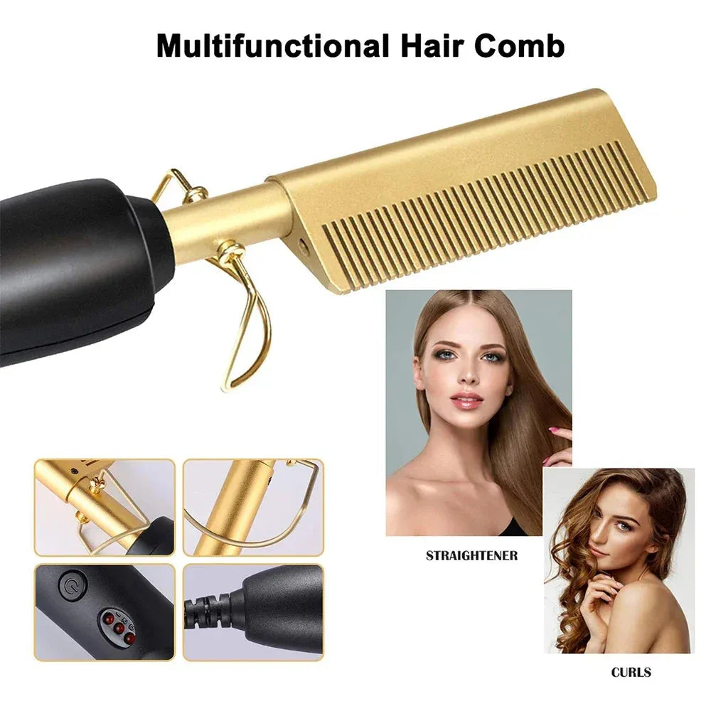 Hot Comb Hair Straightener Heat Pressing Combs Portable Ceramic Curling Iron for Hair Beard Wigs Wet and Dry Hair Styling Tools, Nisha Nashea LLC