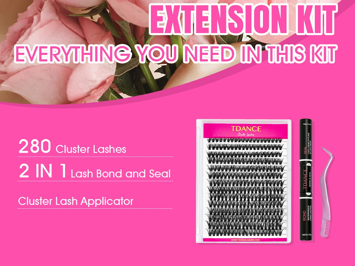 DIY Clusters Lashes Extension Kit With Lash Glue Bond Seal and Tweezers, Nisha Nashea LLC
