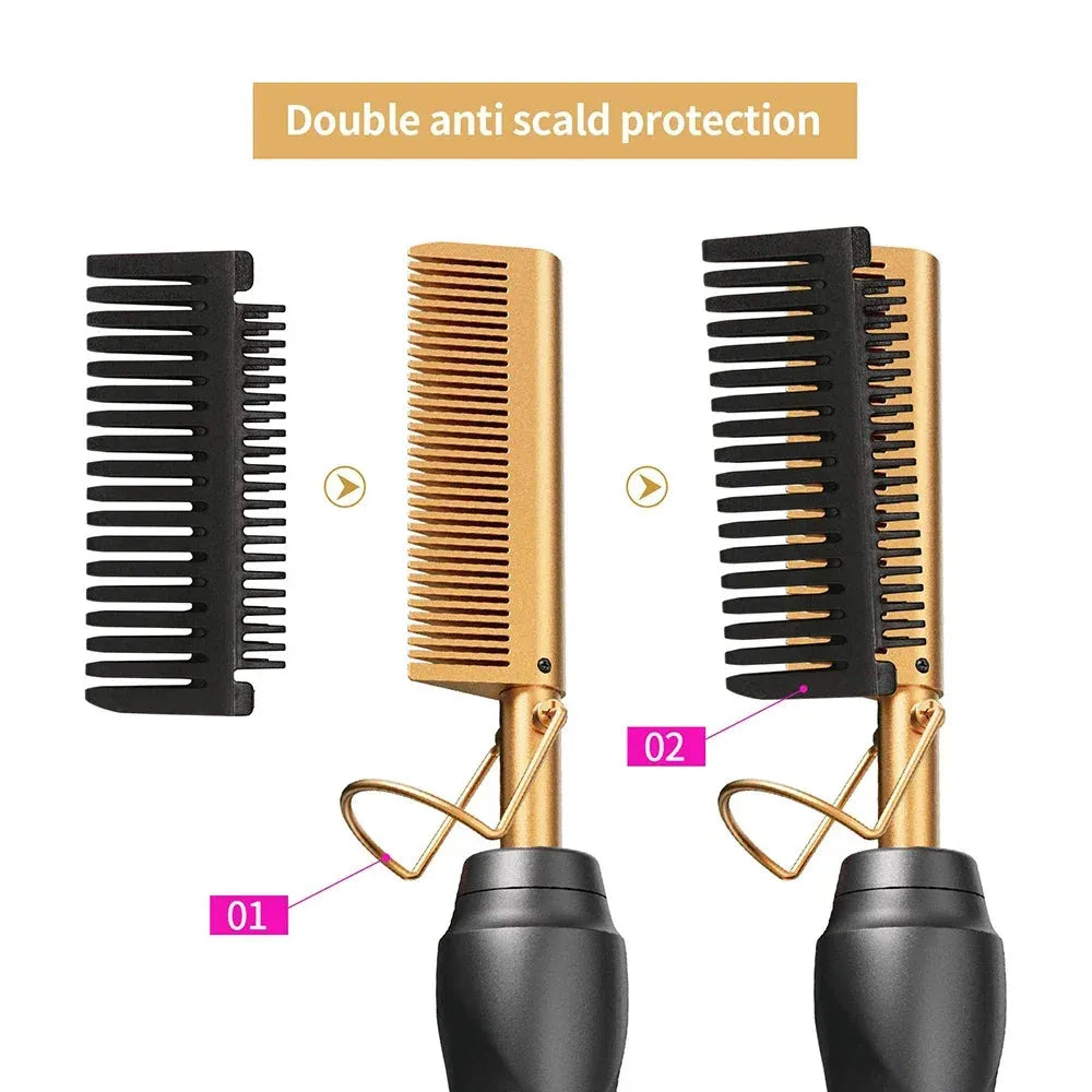 Hot Comb Hair Straightener Heat Pressing Combs Portable Ceramic Curling Iron for Hair Beard Wigs Wet and Dry Hair Styling Tools, Nisha Nashea LLC