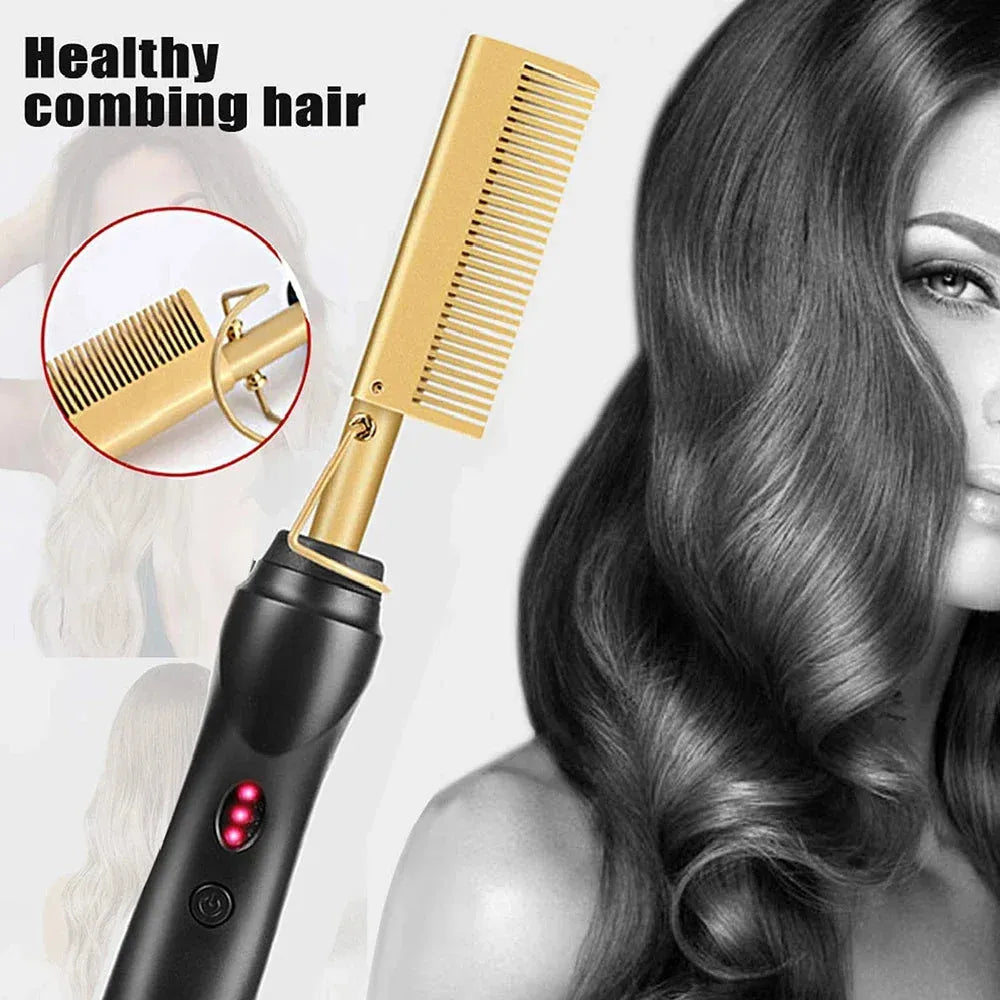 Hot Comb Hair Straightener Heat Pressing Combs Portable Ceramic Curling Iron for Hair Beard Wigs Wet and Dry Hair Styling Tools, Nisha Nashea LLC