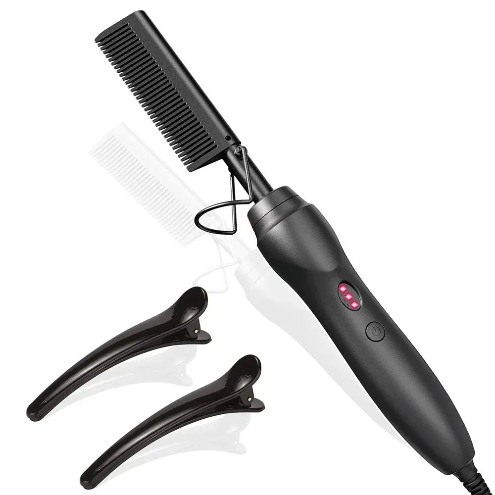 Hot Comb Hair Straightener Heat Pressing Combs Portable Ceramic Curling Iron for Hair Beard Wigs Wet and Dry Hair Styling Tools, Nisha Nashea LLC