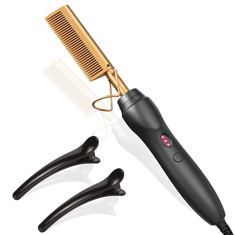 Hot Comb Hair Straightener Heat Pressing Combs Portable Ceramic Curling Iron for Hair Beard Wigs Wet and Dry Hair Styling Tools, Nisha Nashea LLC