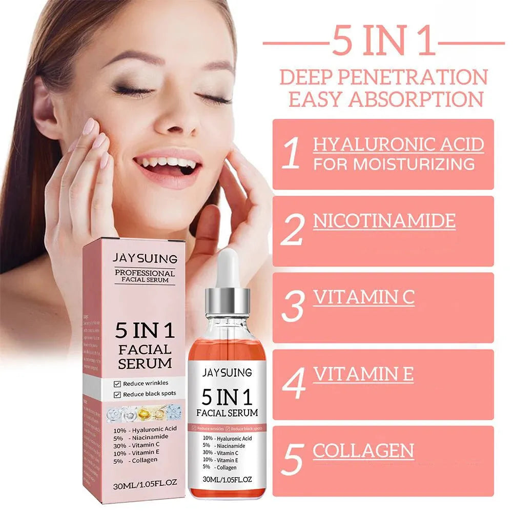 5 In 1 Fade fine lines Firming Face Serum Moisturizing brightning Vitamin C Hyaluronic Acid Facial Serum Shrink Pores Skin Care, Nisha Nashea LLC