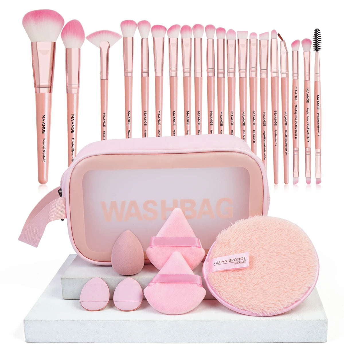 MAANGE 27pcs Makeup Tools Kit 20pcs Foundation Contour Blush Brush Set with Triangle Powder Puff Makeup Remover Puff Travel Bag, Nisha Nashea LLC