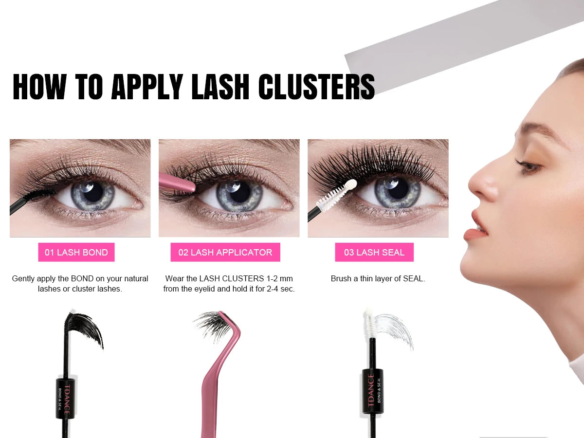 DIY Clusters Lashes Extension Kit With Lash Glue Bond Seal and Tweezers, Nisha Nashea LLC