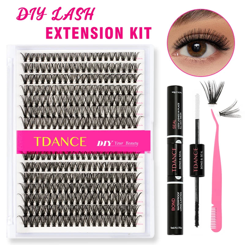 DIY Clusters Lashes Extension Kit With Lash Glue Bond Seal and Tweezers, Nisha Nashea LLC