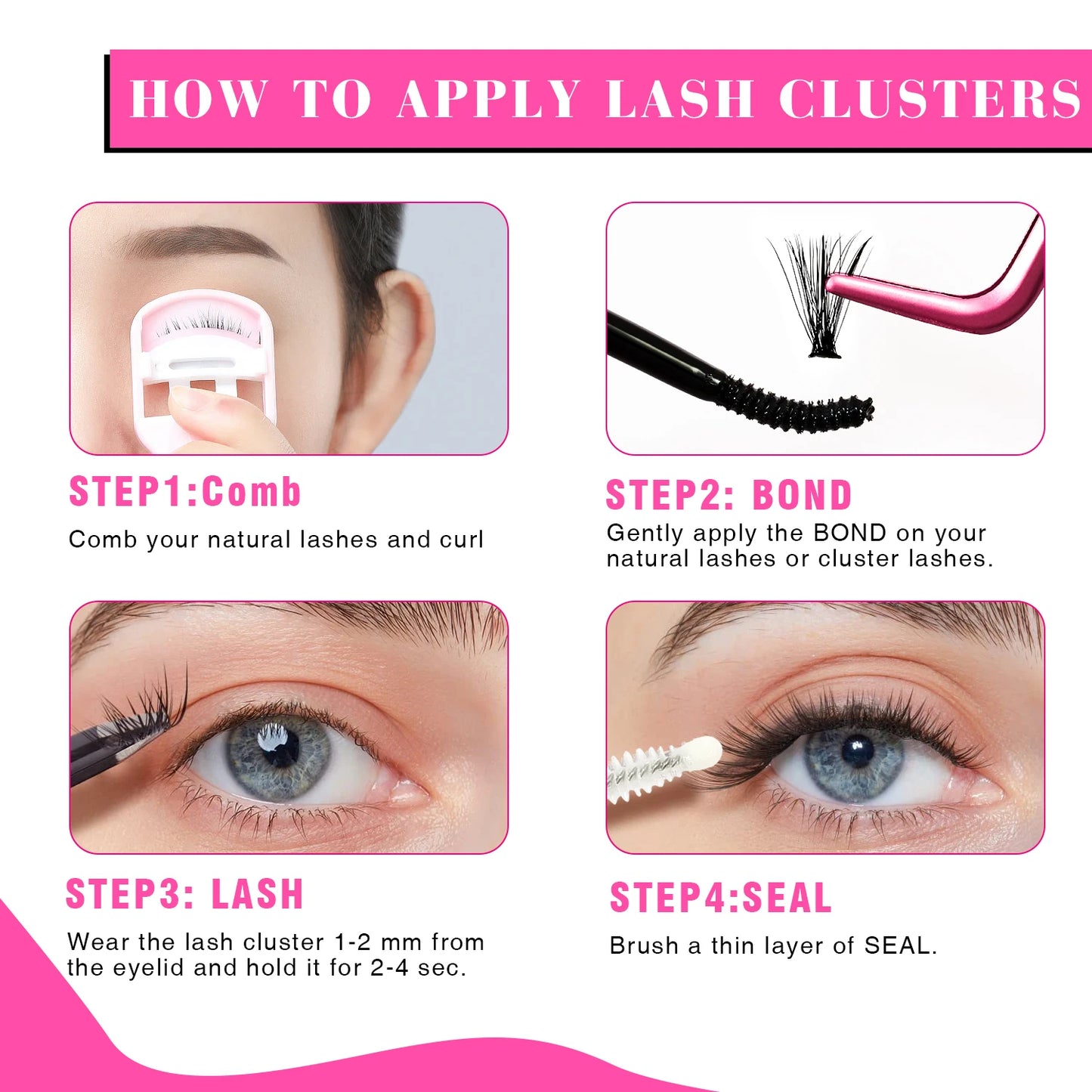 DIY Clusters Lashes Extension Kit With Lash Glue Bond Seal and Tweezers, Nisha Nashea LLC