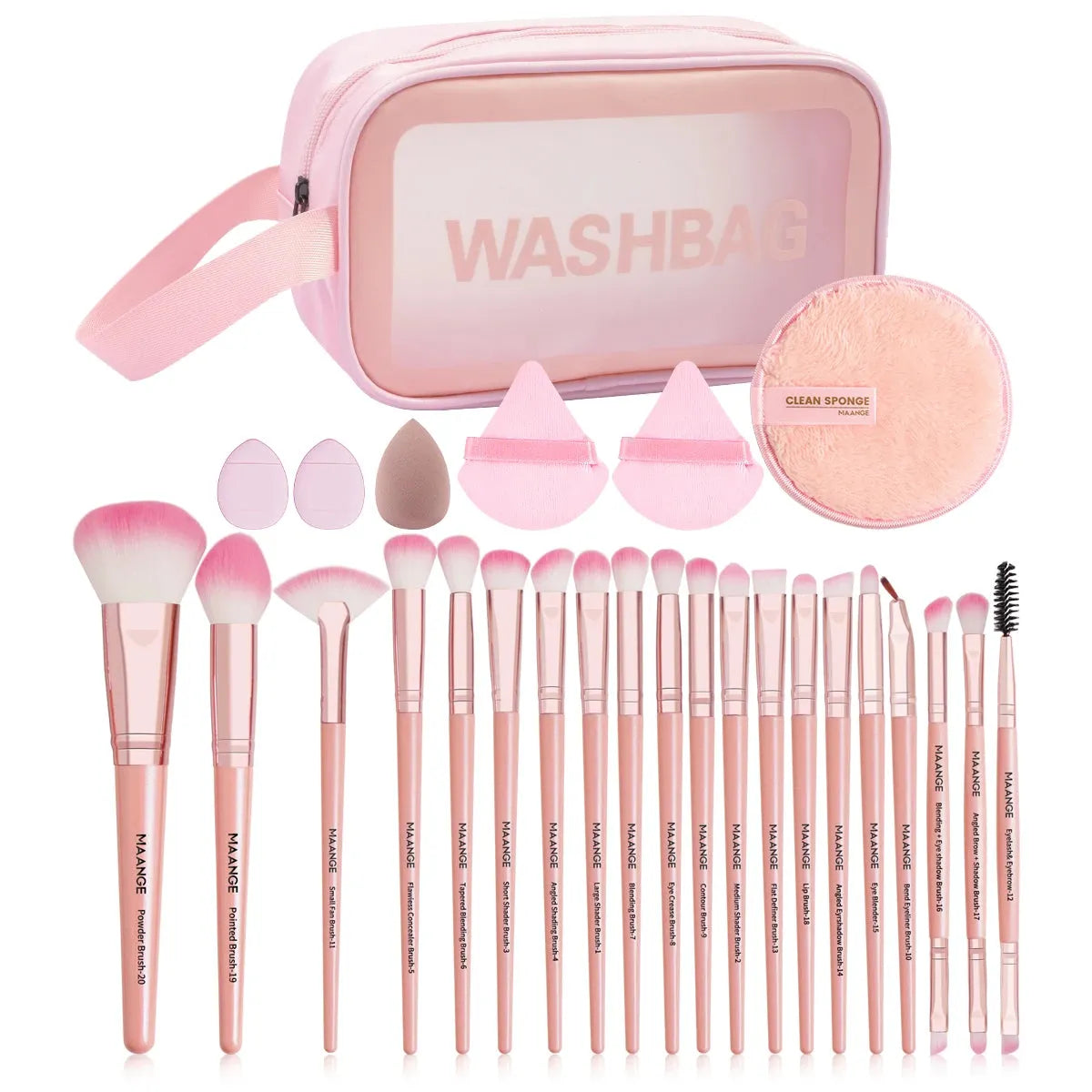 MAANGE 27pcs Makeup Tools Kit 20pcs Foundation Contour Blush Brush Set with Triangle Powder Puff Makeup Remover Puff Travel Bag, Nisha Nashea LLC