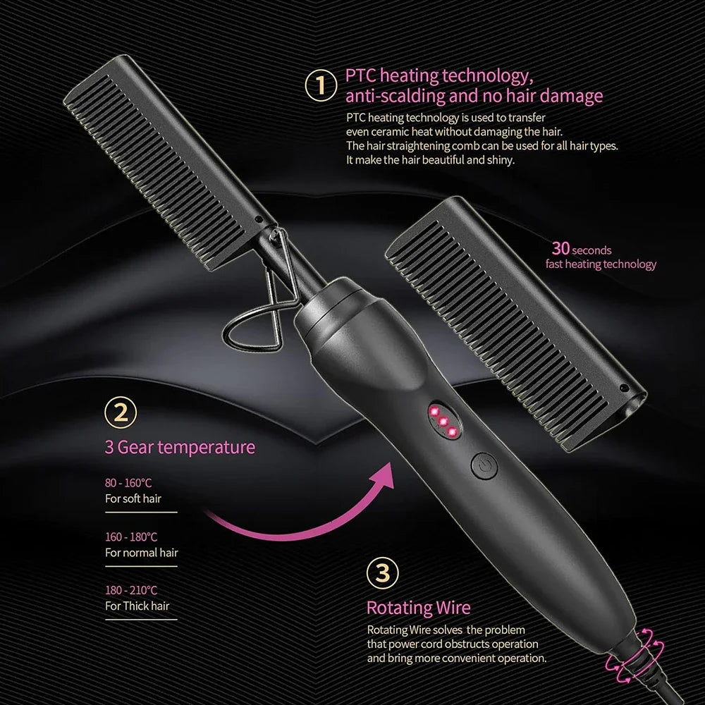 Hot Comb Hair Straightener Heat Pressing Combs Portable Ceramic Curling Iron for Hair Beard Wigs Wet and Dry Hair Styling Tools, Nisha Nashea LLC
