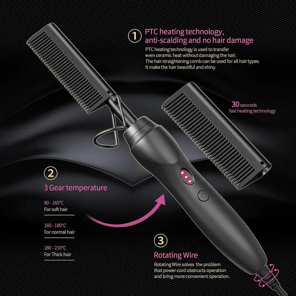 Hot Comb Hair Straightener Heat Pressing Combs Portable Ceramic Curling Iron for Hair Beard Wigs Wet and Dry Hair Styling Tools, Nisha Nashea LLC