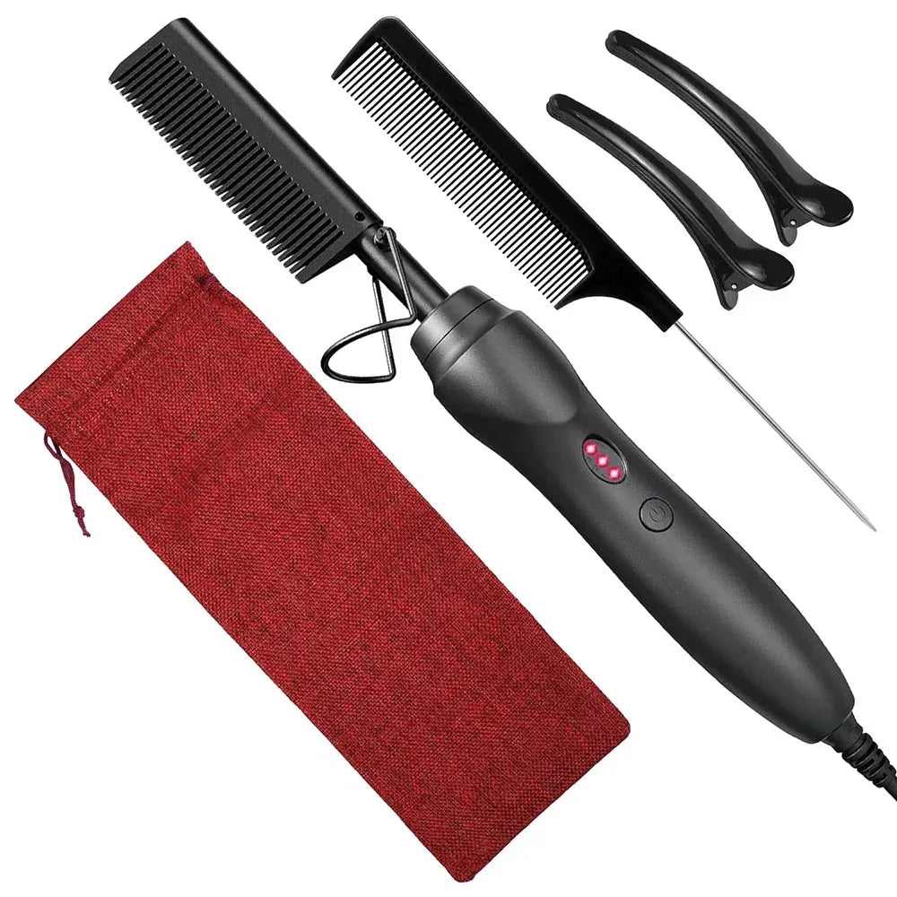 Hot Comb Hair Straightener Heat Pressing Combs Portable Ceramic Curling Iron for Hair Beard Wigs Wet and Dry Hair Styling Tools, Nisha Nashea LLC