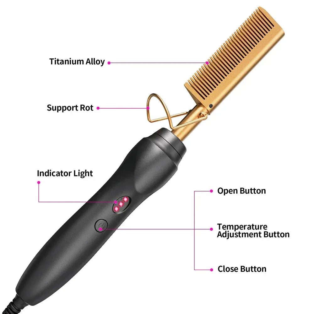 Hot Comb Hair Straightener Heat Pressing Combs Portable Ceramic Curling Iron for Hair Beard Wigs Wet and Dry Hair Styling Tools, Nisha Nashea LLC