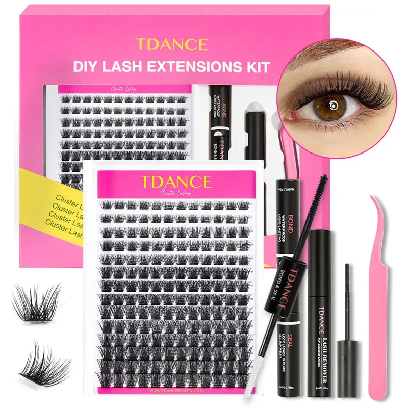 TDANCE 280PCS DIY Mix Clusters Kit 30D/40D Lash Bond and Seal and Remover Accessories Self-Grafting EyeLashes Extension At Home, Nisha Nashea LLC