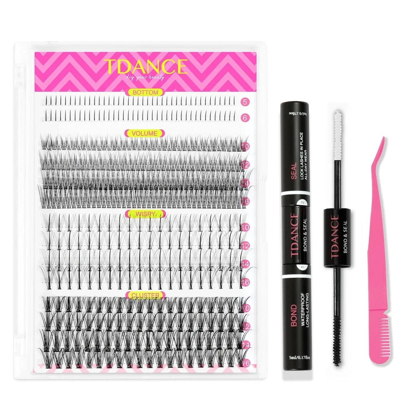 TDANCE 280PCS DIY Mix Clusters Kit 30D/40D Lash Bond and Seal and Remover Accessories Self-Grafting EyeLashes Extension At Home, Nisha Nashea LLC