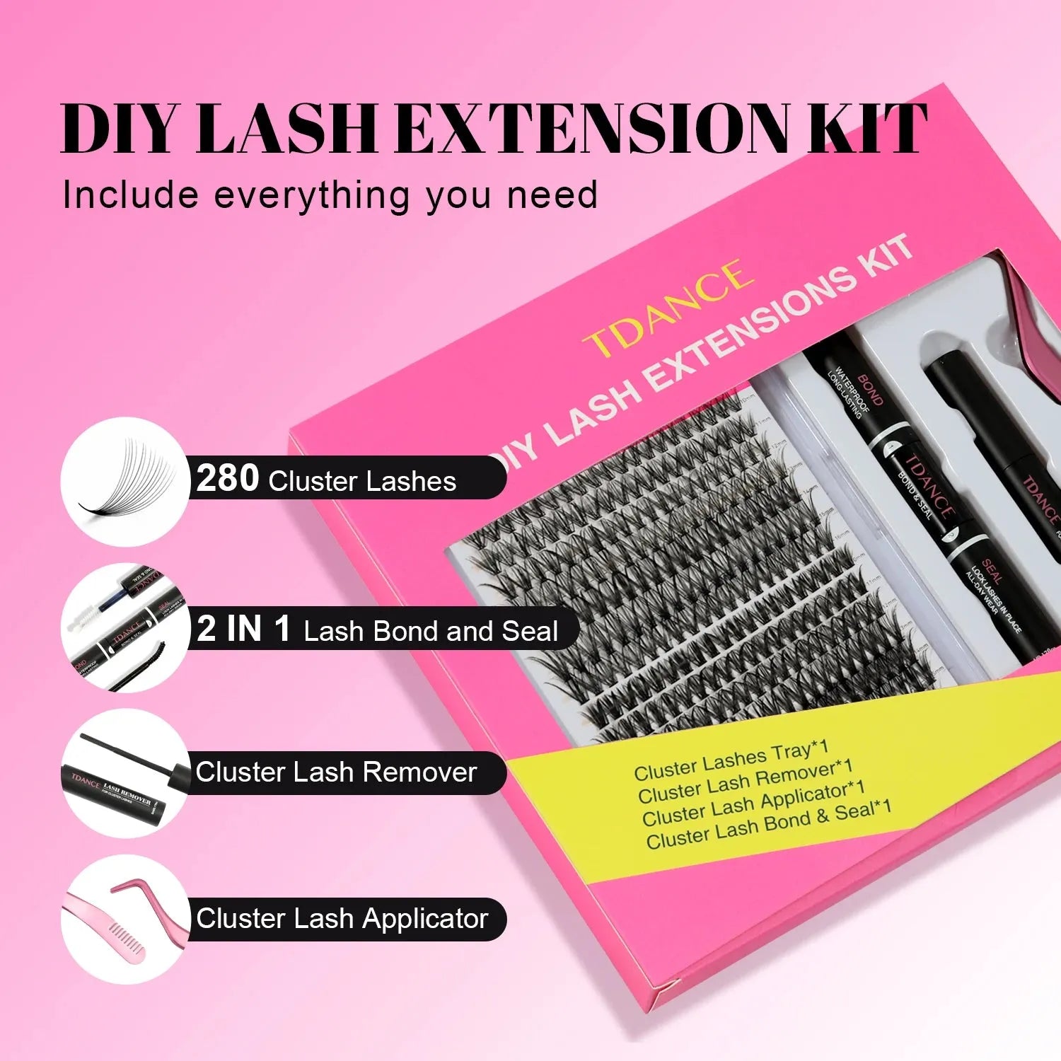 TDANCE 280PCS DIY Mix Clusters Kit 30D/40D Lash Bond and Seal and Remover Accessories Self-Grafting EyeLashes Extension At Home, Nisha Nashea LLC