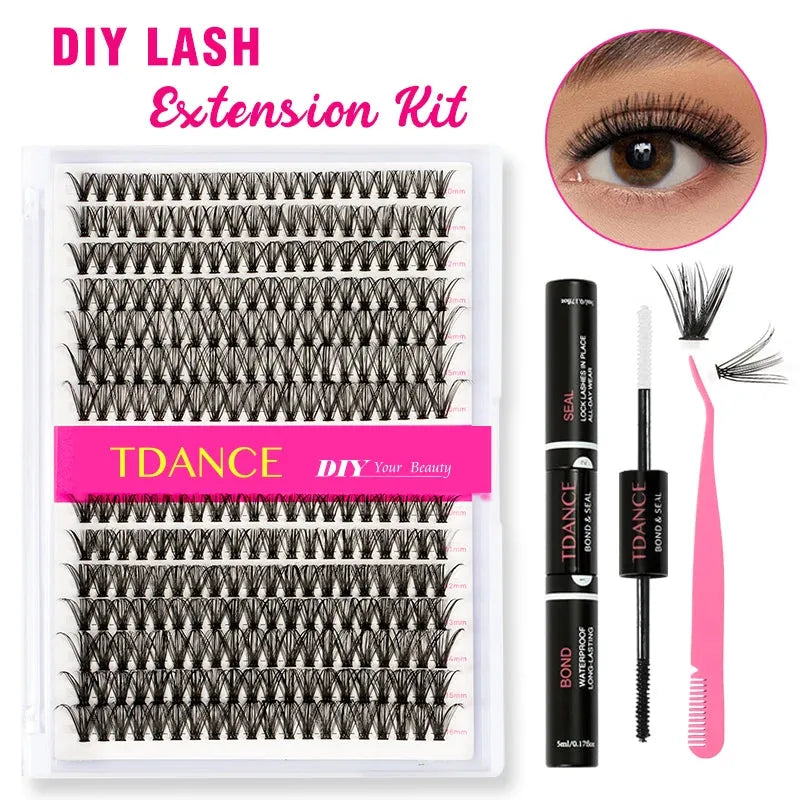 TDANCE 280PCS DIY Mix Clusters Kit 30D/40D Lash Bond and Seal and Remover Accessories Self-Grafting EyeLashes Extension At Home, Nisha Nashea LLC