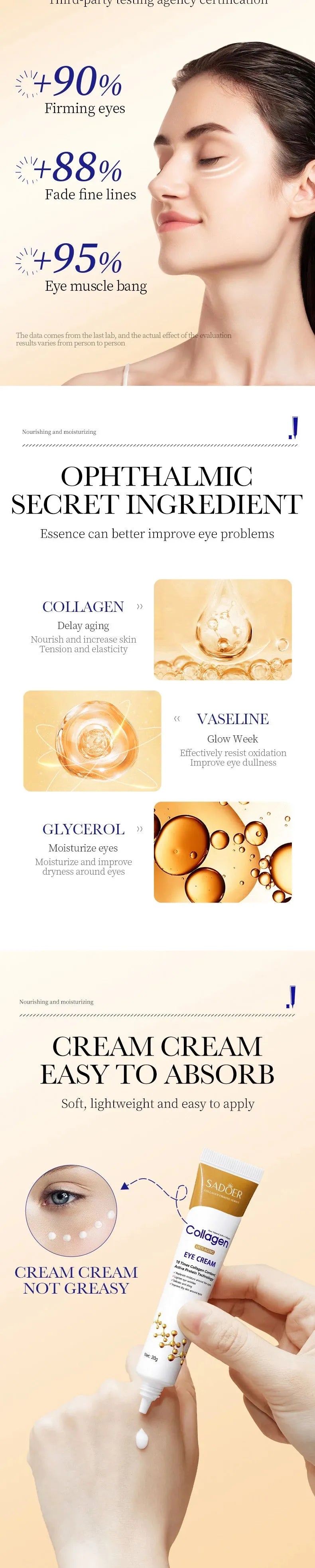 SADOER Collagen Eye Cream skincare Anti Dark Circles Eye Bags Firming Moisturizing skincare Eyes Cream Skin Care for Eyes, Nisha Nashea LLC