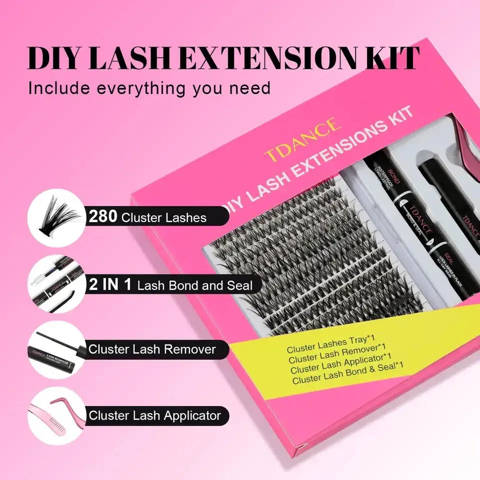 TDANCE 280PCS DIY Mix Clusters Kit 30D/40D Lash Bond and Seal and Remover Accessories Self-Grafting EyeLashes Extension At Home, Nisha Nashea LLC