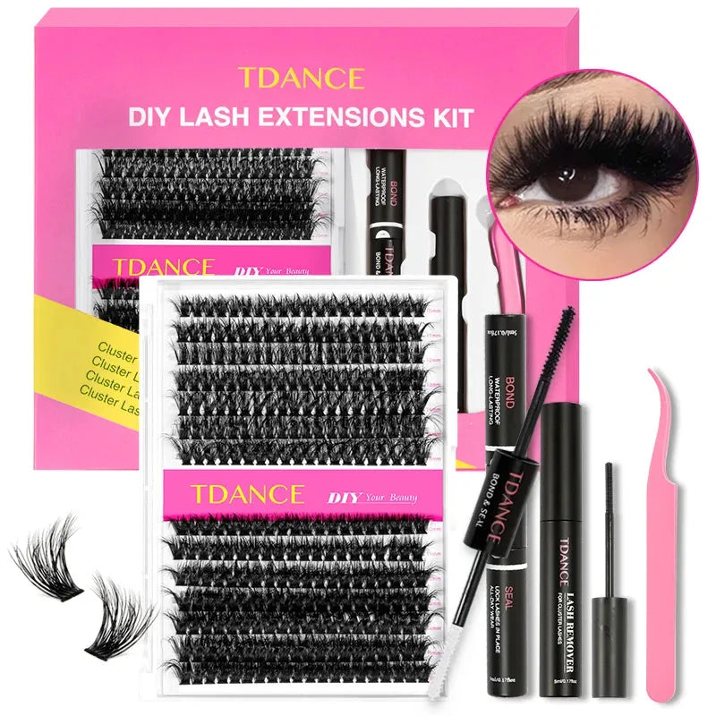 TDANCE 280PCS DIY Mix Clusters Kit 30D/40D Lash Bond and Seal and Remover Accessories Self-Grafting EyeLashes Extension At Home, Nisha Nashea LLC