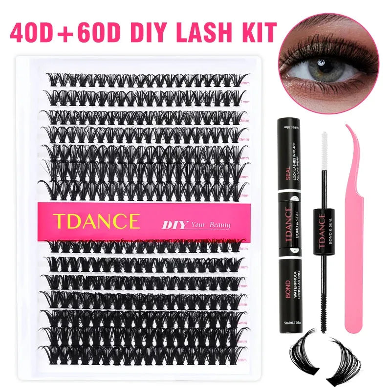 TDANCE 280PCS DIY Mix Clusters Kit 30D/40D Lash Bond and Seal and Remover Accessories Self-Grafting EyeLashes Extension At Home, Nisha Nashea LLC