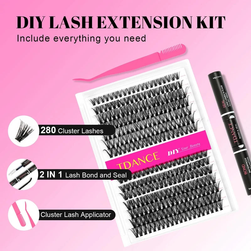 DIY Clusters Lashes Extension Kit With Lash Glue Bond  Seal and Tweezers, Nisha Nashea LLC